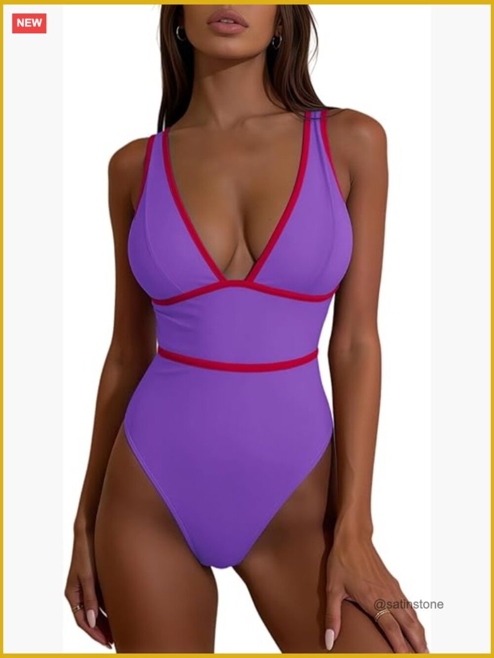 Color Block Deep V Neck Tummy Control Push Up Triangle Monokini One Piece